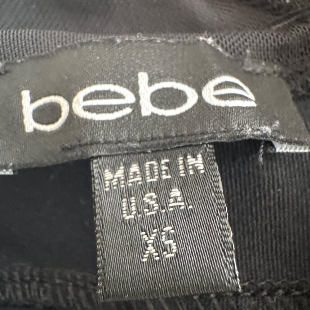 2B Bebe Black Stella Peplum Mini Dress Size XS Stretch Sleeveless Cocktail - Picture 11 of 13